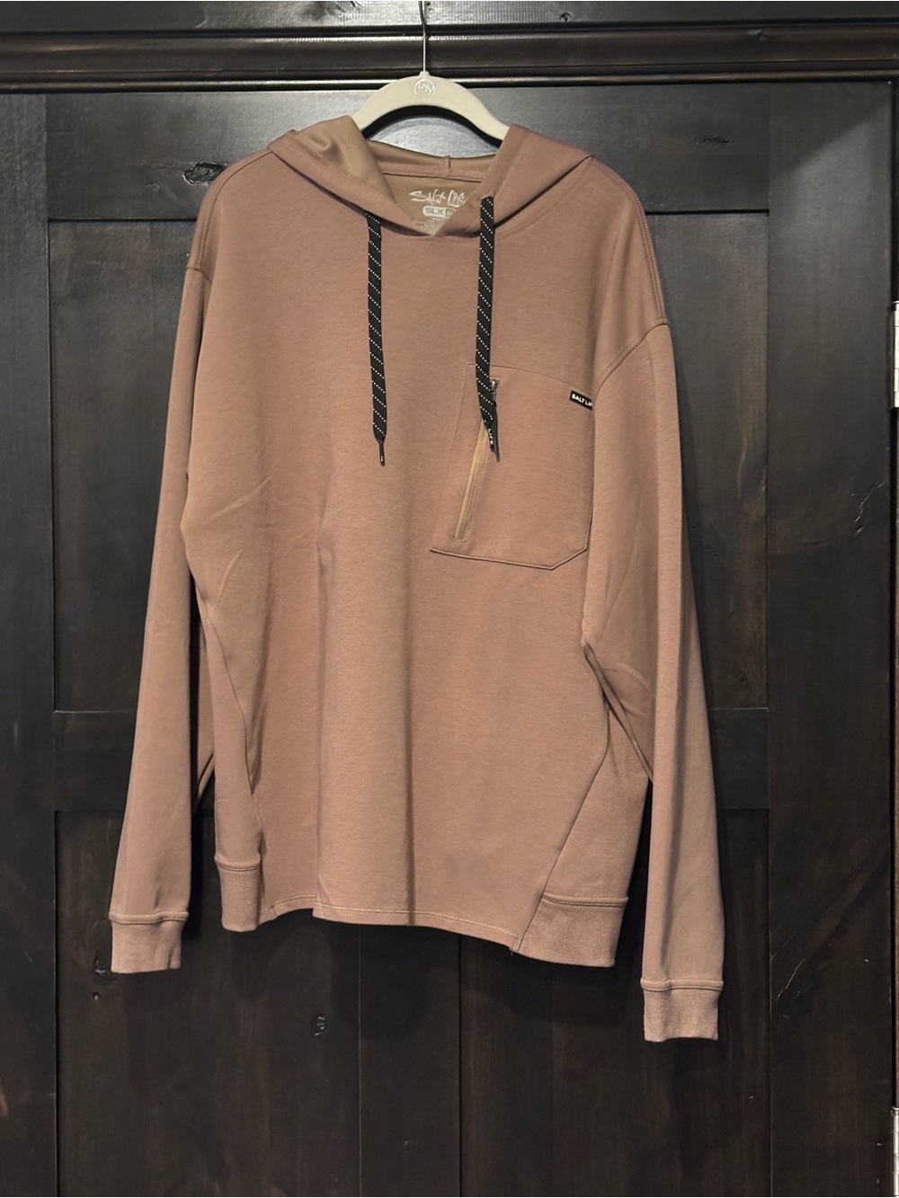 Salt Life Men's XL Brown Tan Pullover Hoodie w/ Chest Zip Pocket Stretch